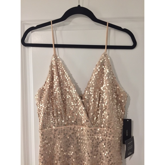 Formal Long Blush Sequin V-Neck Dress - Picture 4 of 7